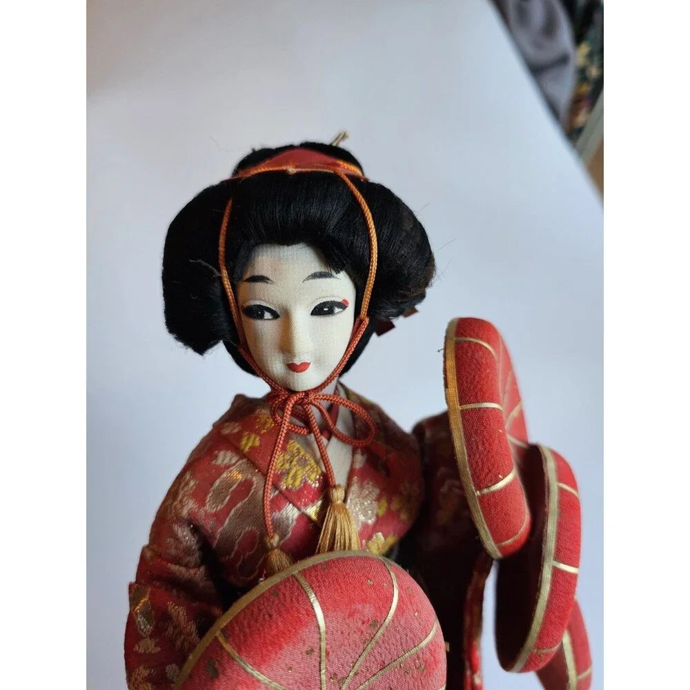 Vintage 1960 Nishi Doll Geisha Red Kimono Japan 17” Tall Japanese